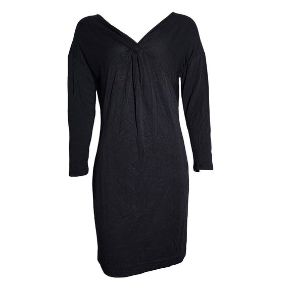 ANN TAYLOR LOFT Outlet Lounge Solid All Black 3/4 Sleeve Dress Womens S Small - Picture 1 of 6